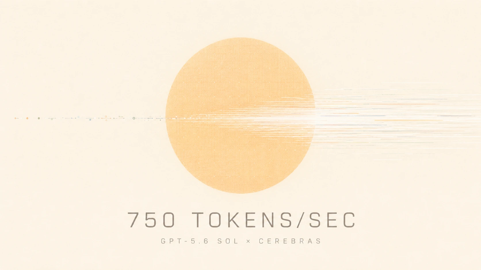 Abstract visualization of GPT-5.6 Sol reaching 750 tokens per second on Cerebras